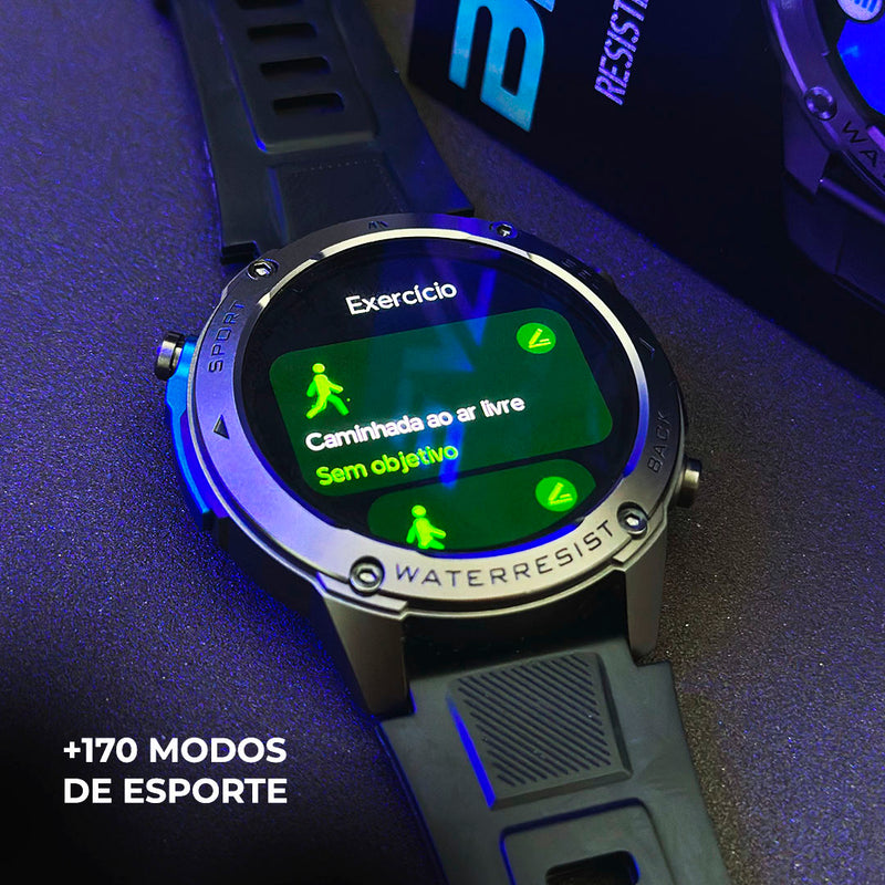 Smartwatch BRAVE com GPS, Resistência à Água 5ATM/IP69K – Ideal para Mar e Esportes Extremos