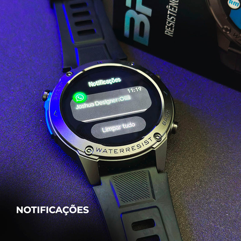 Smartwatch BRAVE com GPS, Resistência à Água 5ATM/IP69K – Ideal para Mar e Esportes Extremos