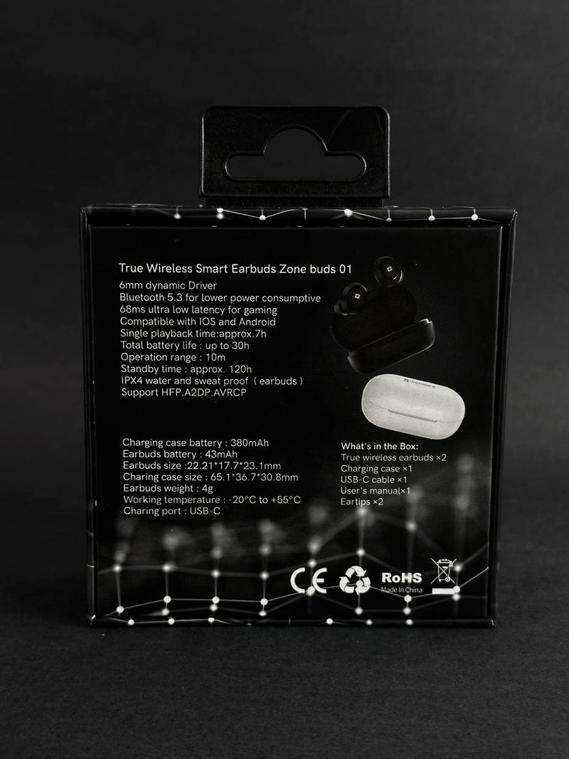 Fone Bluetooth Zone Buds 01 — Super Baixa Latência, IPX4, Cancelamento de Ruído ENC