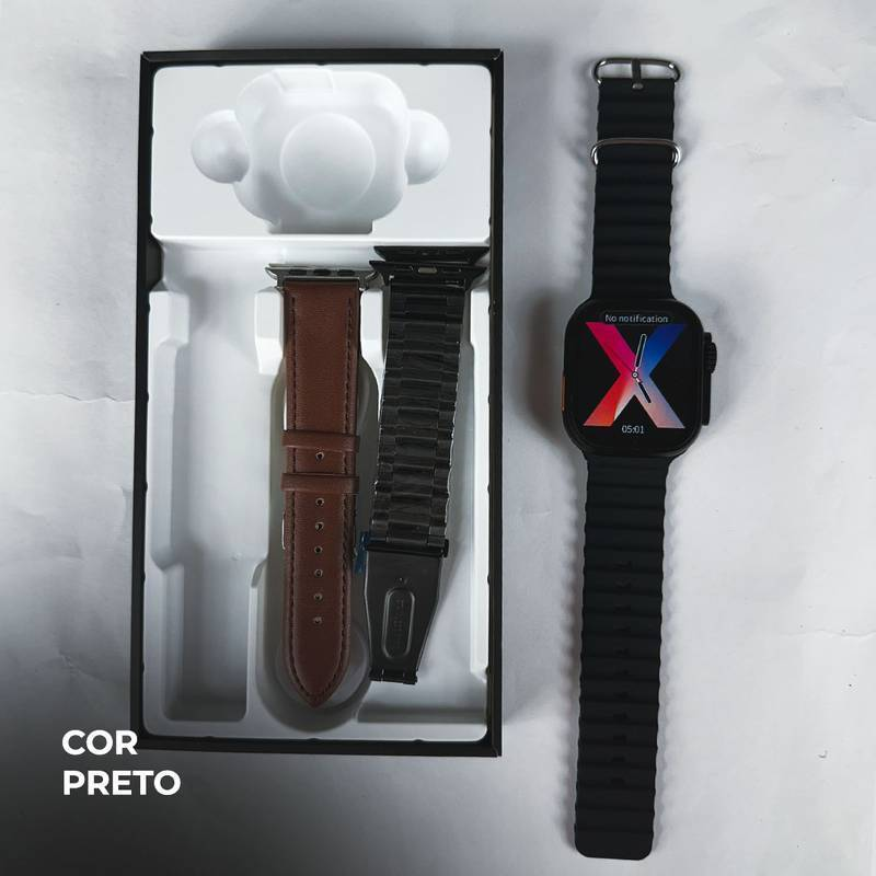 Smartwatch WS-79 Ultra 2 – Segunda Geração com Kit 3 Pulseiras (Couro + Metal)