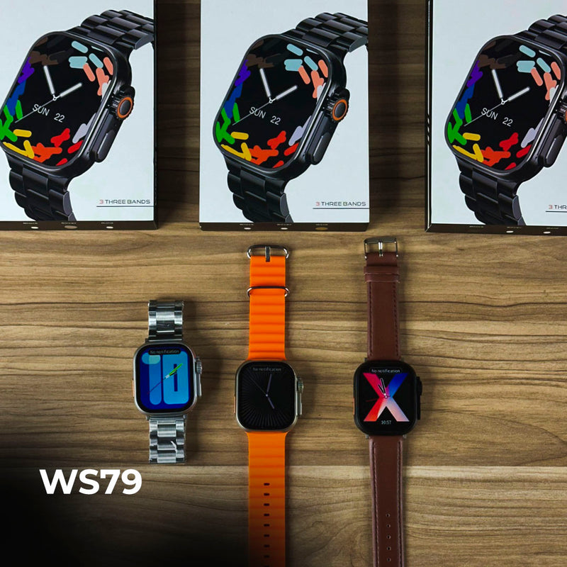 Smartwatch WS-79 Ultra 2 – Segunda Geração com Kit 3 Pulseiras (Couro + Metal)